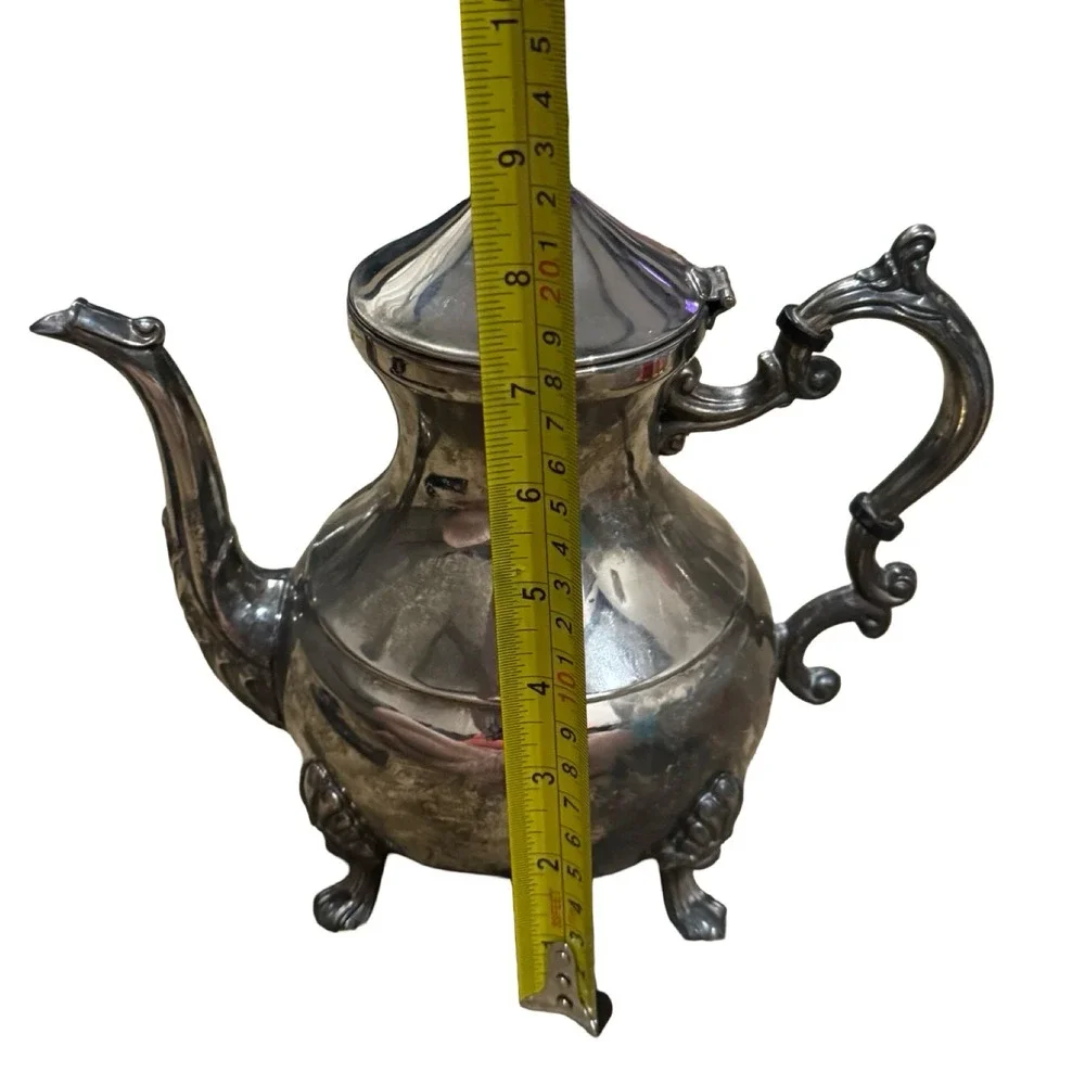 Vintage Silver Plated Footed Teapot Ornate Victorian Style Tea Pot with Finial